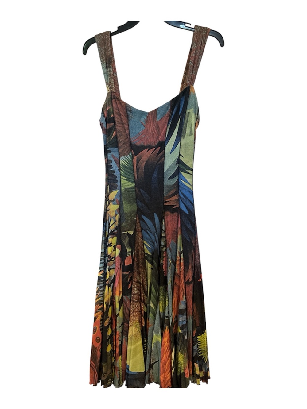 Tropical Print Pleated Midi Dress in Multicolor